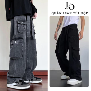Quần Jean Nam Túi Hộp Kèm Dây Đai Form Ống Rộng Phong Cách HIPHOP Quần Jean Túi Hộp Unisex Lưng Cao Cargo Pants JEAN