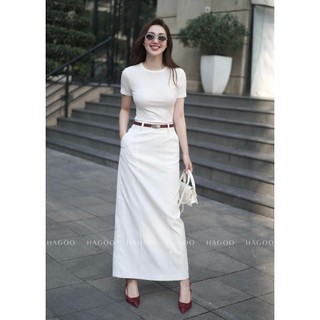 Áo thun nữ HAGOO dáng ôm body chất liệu cotton cộc tay cổ tròn phong cách basic 3 màu [A121]