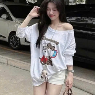 Áo Thun Giấy Dài Tay Cổ Tròn Form Rộng Hình Mixkey Dễ Thương