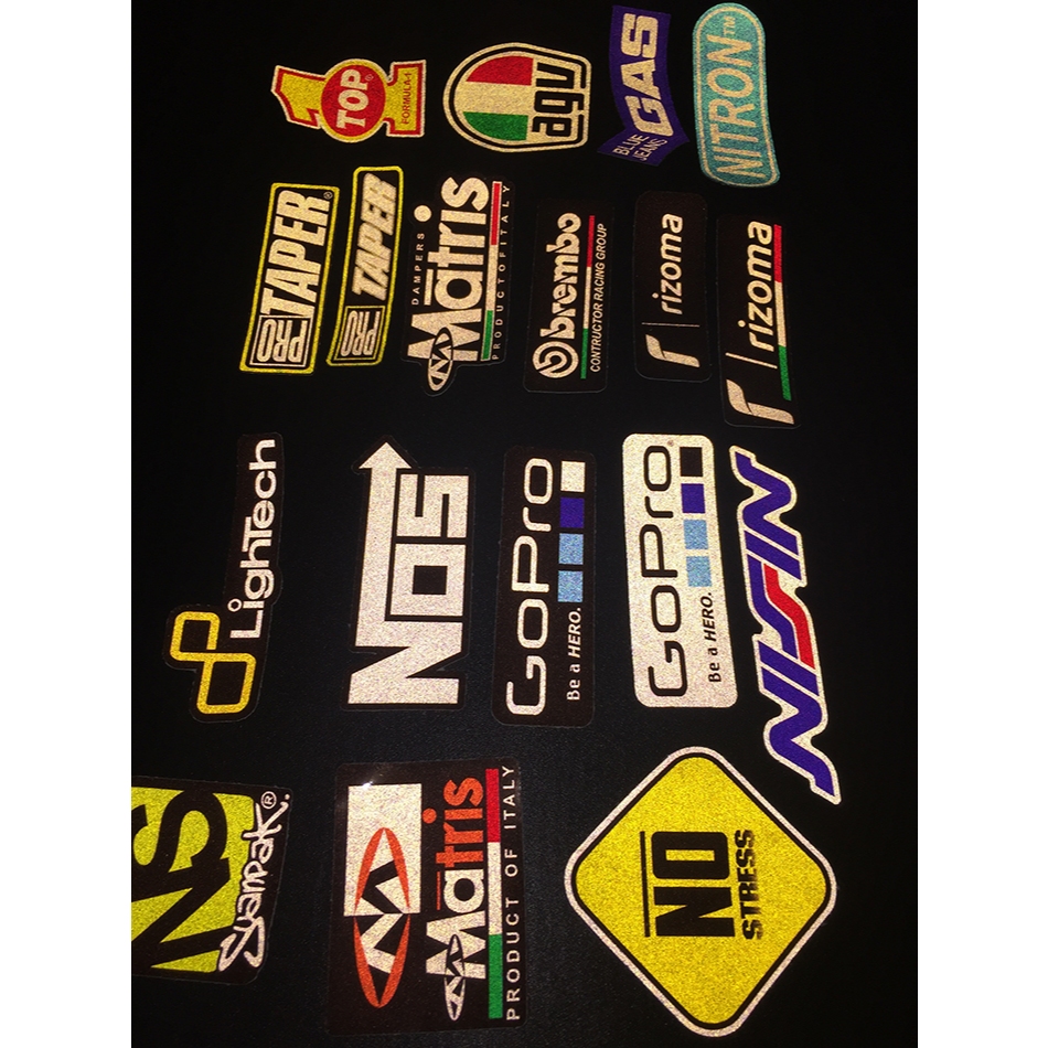 18 mẫu logo phản quang 3M decal cao cấp chống nước. Hình dán sắc nét, bền màu, dính chặt.