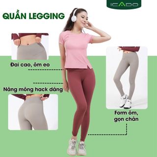 Quần Legging Nữ Tập Gym Yoga ICADO AT1 Quần Legging Cạp Cao Thun Lạnh Co Giãn 4 chiều thegioidotap