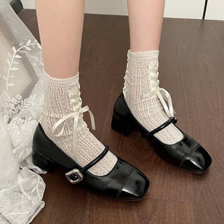 Giày lolita nữ da PU tổng hợp dệt vải đế cao su dễ thương đáng yêu nữ tính thanh lịch