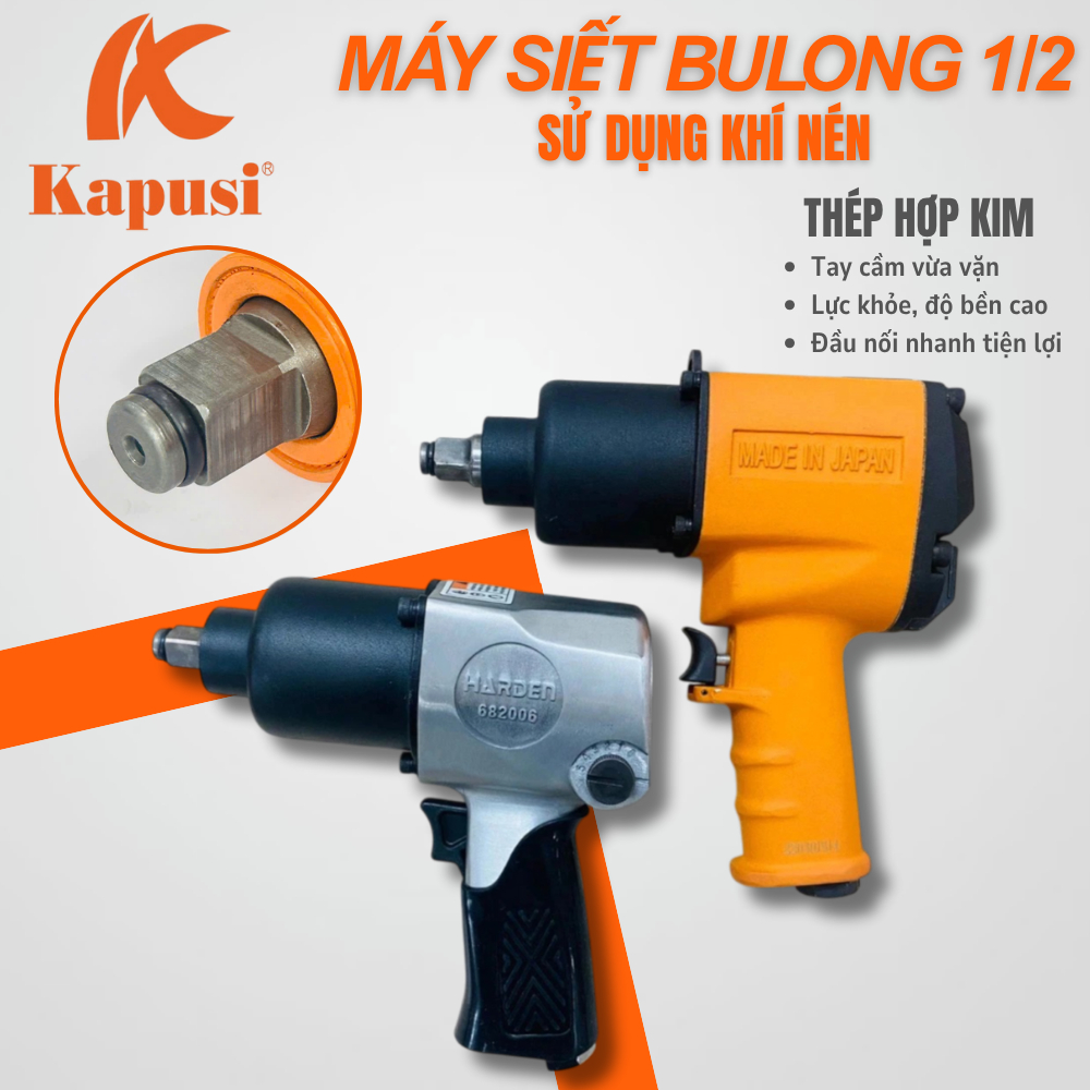 Máy bắn bulong 2 búa khí nén hệ 1/2 inch hãng  KAPUSI TOOLS Nhật Bản, lực siết max 660Nm