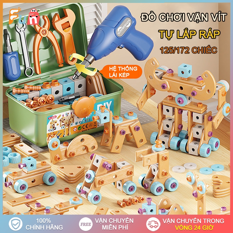 Đồ Chơi Lắp Ráp, Bộ Dụng Cụ Kỹ Thuật Kỹ Sư Cho Bé, Đồ Chơi Máy Khoan Điện Bằng Nhựa, Cờ Lê, Búa, Ốc Vít