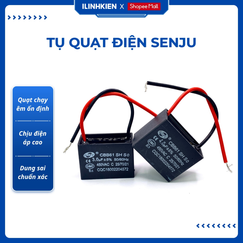 Tụ quạt 1uF-16uF dây SENJU chính hãng chất lượng cao ilinhkien.