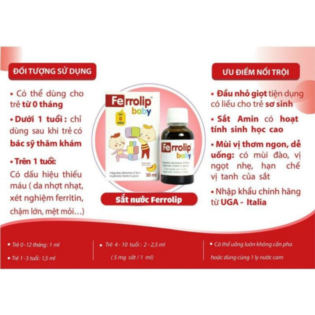 Sắt Ferrolip Bổ Sung Sắt Cho Trẻ Sơ Sinh và trẻ nhỏ hàng chính hãng date mới