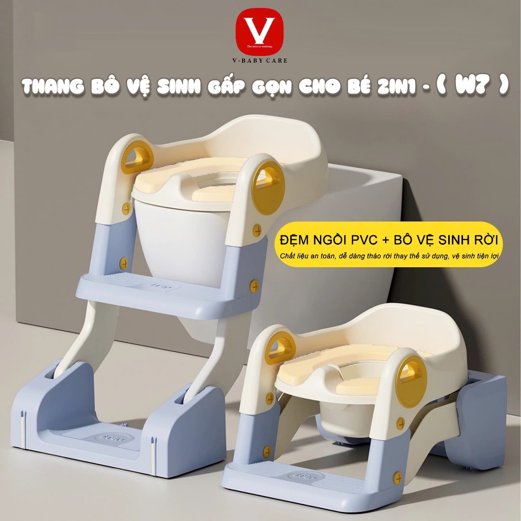 Bệ Thu Nhỏ Bồn Cầu Có Thang Đi Vệ Sinh Cho Bé V-BABY W2S & W1 – Hàng Chuẩn Cao Cấp