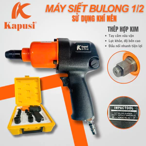 Máy siết bulong 2 búa khí nén hệ 1/2 inch hộp kèm 10 đầu khẩu K1810 hãng KAPUSI TOOLS Nhật Bản, lực siết max 1000Nm