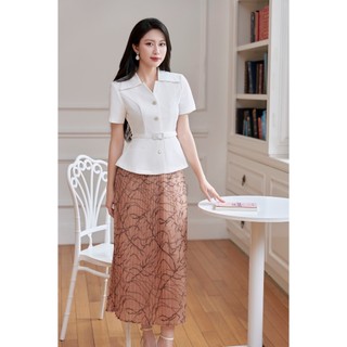 Chân váy nữ dáng xòe dập ly họa tiết LAMER L62L25H004