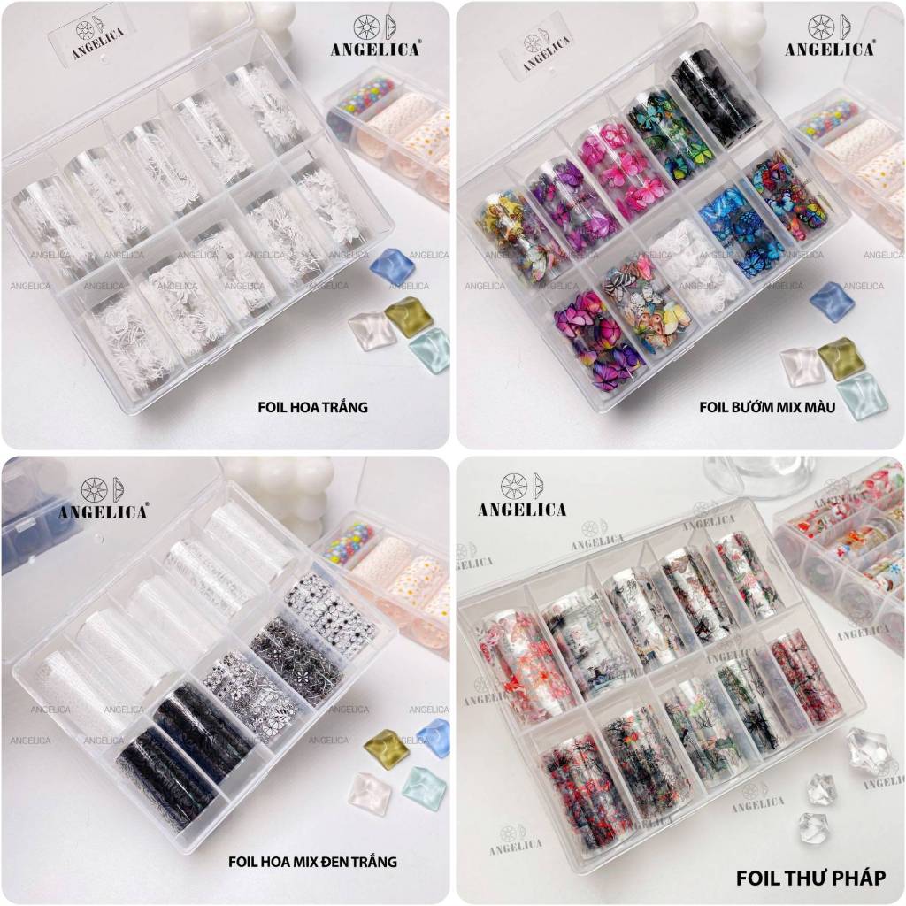 Set foil trang trí móng siêu đẹp - một hộp gồm nhiều mẫu hoạ tiết khác nhau 4*50cm