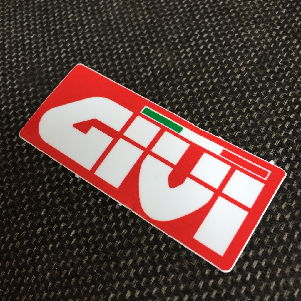GIVI[7.5x3.2cm] decal cao cấp chống nước, sắc nét, bền màu, dính chặt. Hình dán logo trang trí mọi nơi, in theo yêu cầu