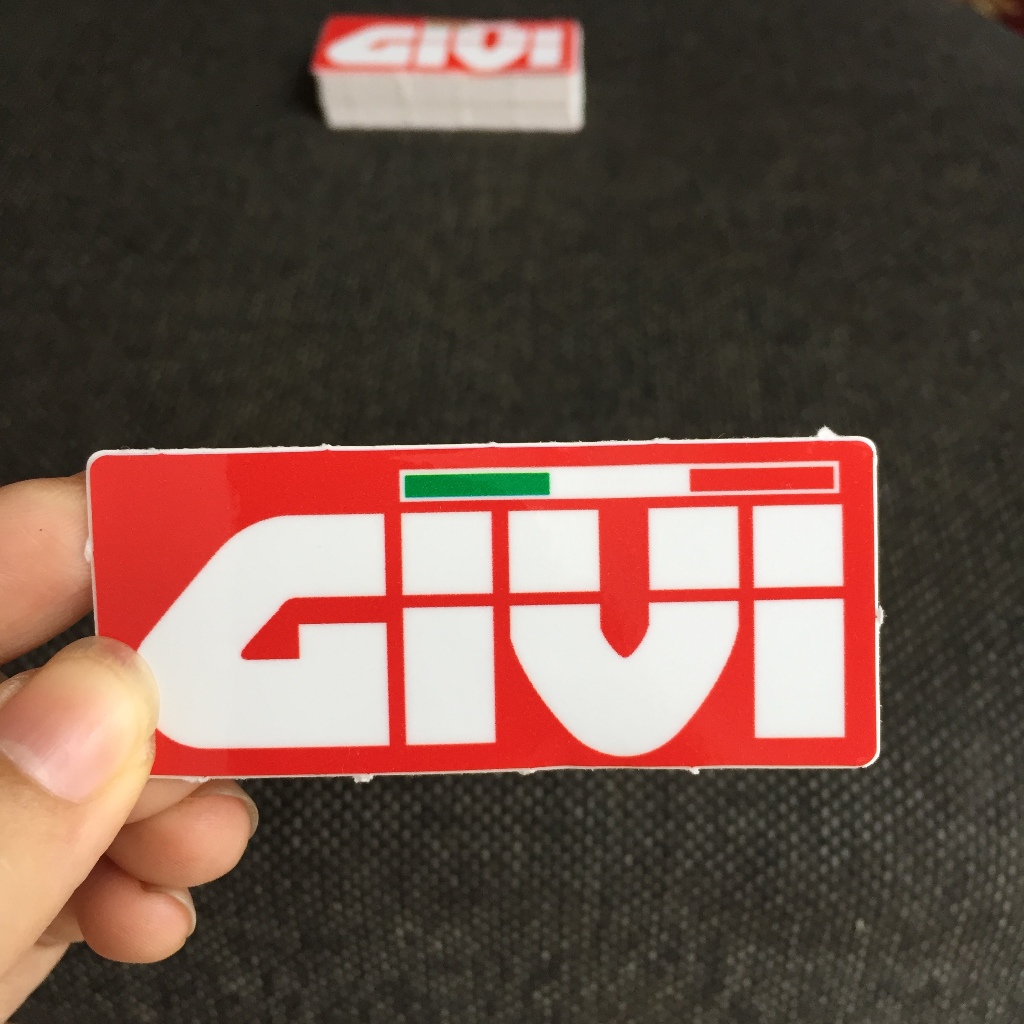 GIVI[7.5x3.2cm] decal cao cấp chống nước, sắc nét, bền màu, dính chặt. Hình dán logo trang trí mọi nơi, in theo yêu cầu
