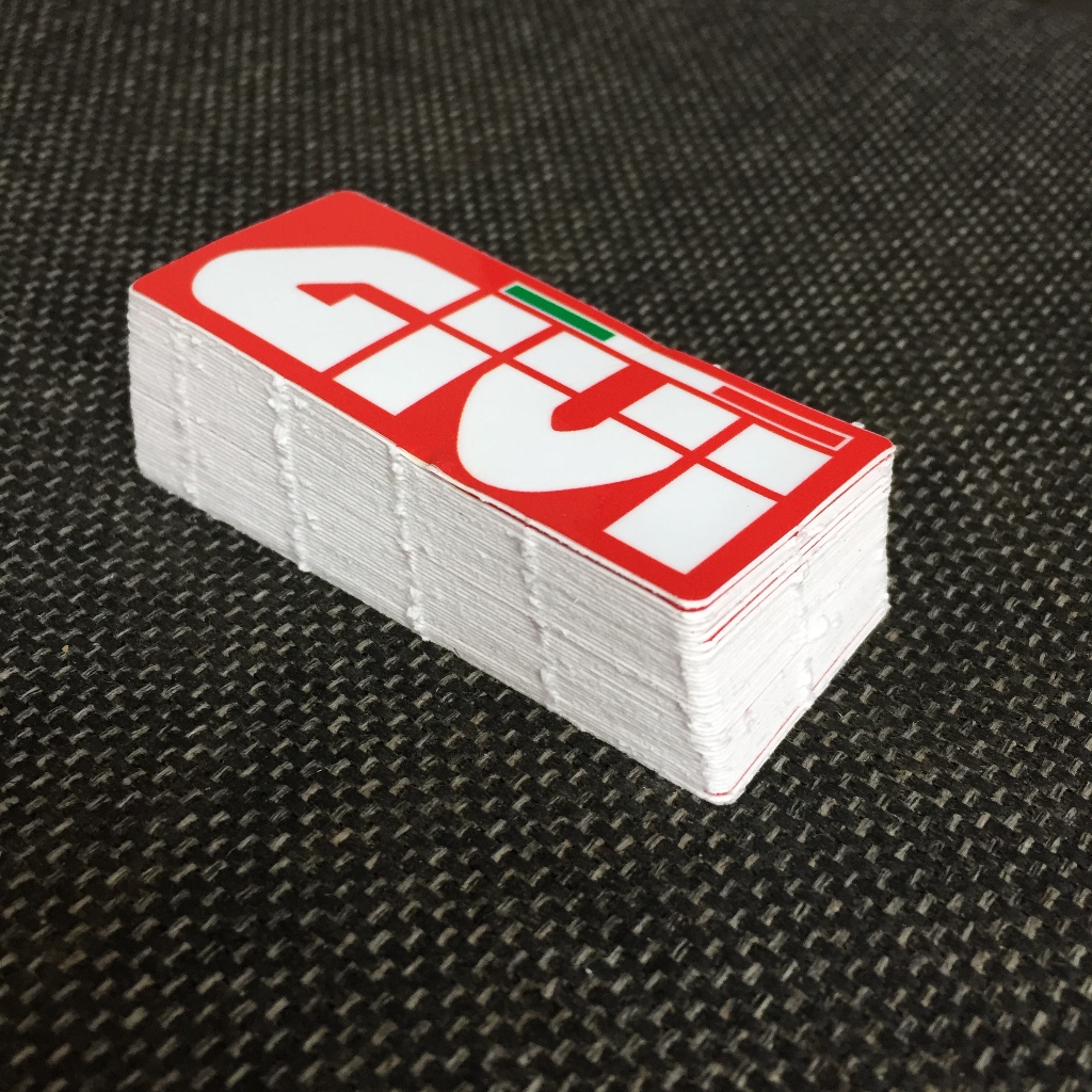 GIVI[7.5x3.2cm] decal cao cấp chống nước, sắc nét, bền màu, dính chặt. Hình dán logo trang trí mọi nơi, in theo yêu cầu