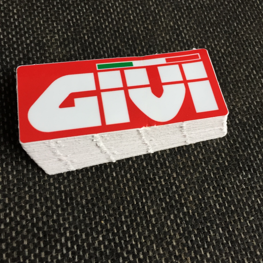 GIVI[7.5x3.2cm] decal cao cấp chống nước, sắc nét, bền màu, dính chặt. Hình dán logo trang trí mọi nơi, in theo yêu cầu