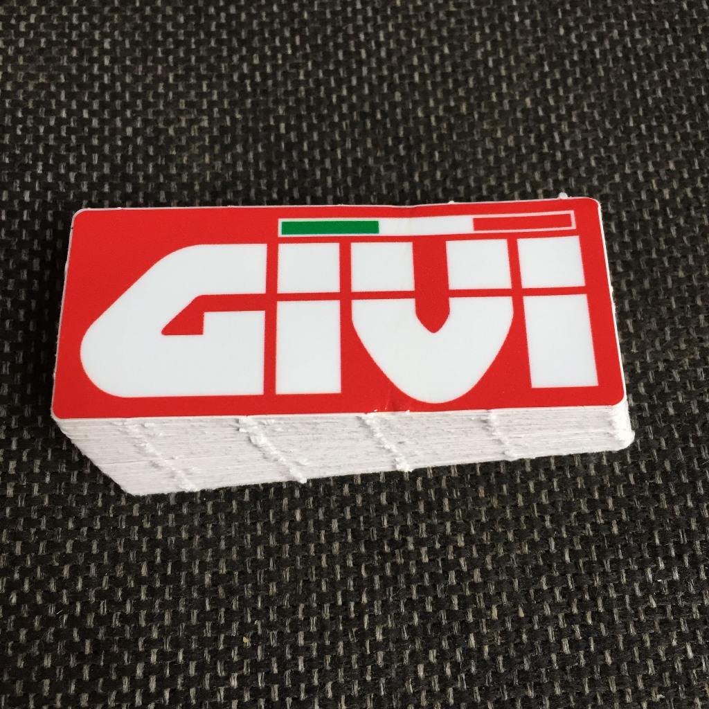 GIVI[7.5x3.2cm] decal cao cấp chống nước, sắc nét, bền màu, dính chặt. Hình dán logo trang trí mọi nơi, in theo yêu cầu