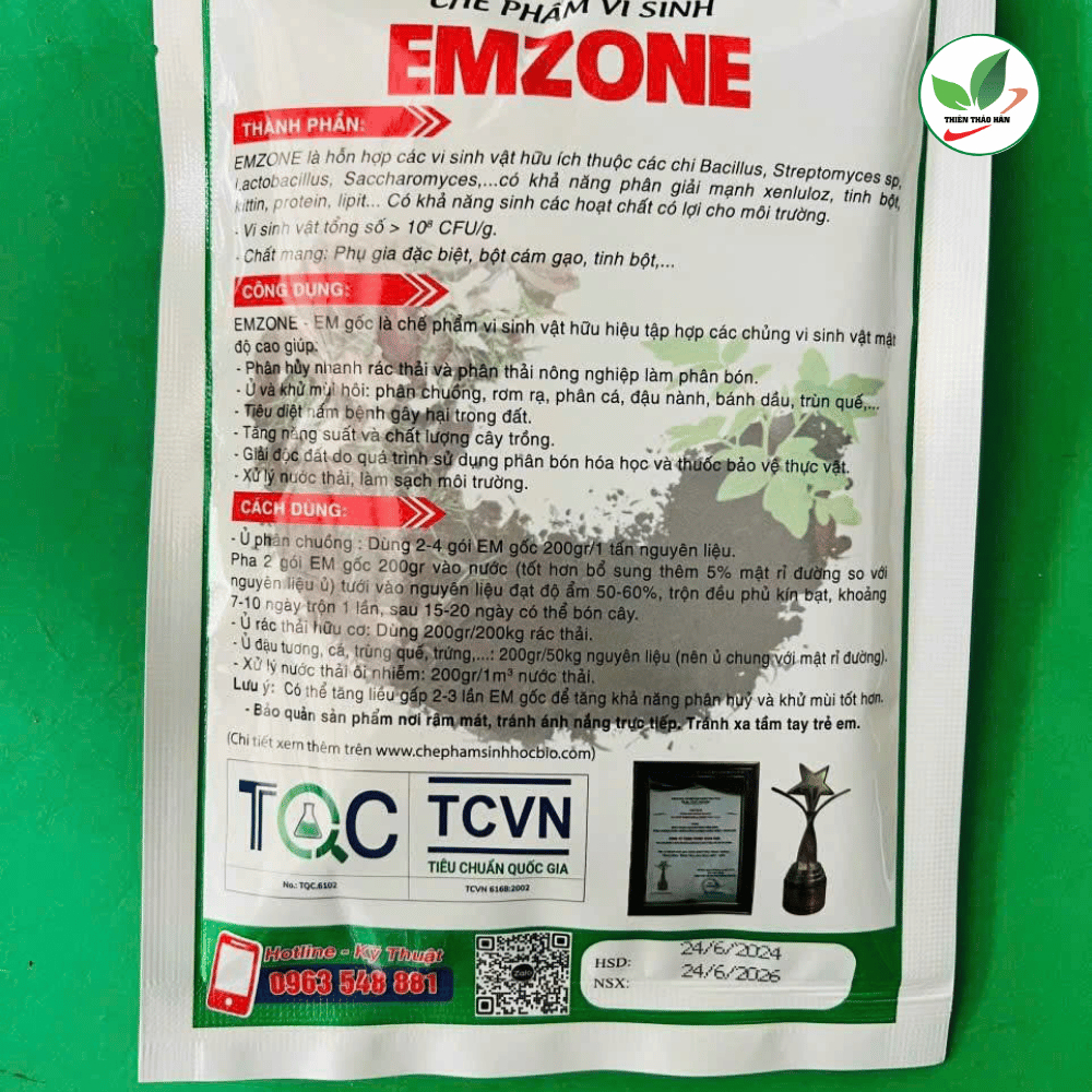 Emzone. Khử mùi hôi phân cá, ủ đậu tương và rác thải sinh hoạt. men khử mùi. Gói 200gr