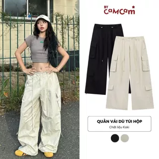 Quần Vải Dù Túi Hộp 𝑩𝒚𝒄𝒂𝒎𝒄𝒂𝒎 Form Thụng Phối Dây Rút Nam Nữ Cargo Pants Phong Cách Streetwear