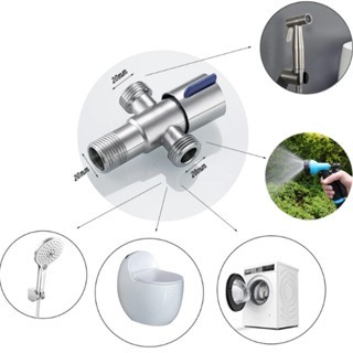Van nước chữ T chân trụ chia 2 cổng xả, Inox SUS 304 ren 20mm, 21mm lắp trong tường