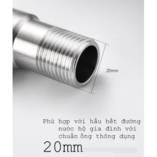 Van nước chữ T chân trụ chia 2 cổng xả, Inox SUS 304 ren 20mm, 21mm lắp trong tường