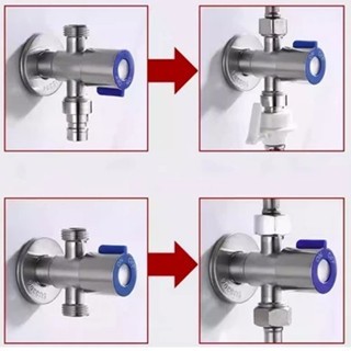 Van nước chữ T chân trụ chia 2 cổng xả, Inox SUS 304 ren 20mm, 21mm lắp trong tường