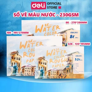Sổ Vẽ Màu Nước Chuyên Nghiệp Deli Cao Cấp - A4/A5/16K/32K - Vẽ phác thảo tô màu nước màu sáp dầu acrylic