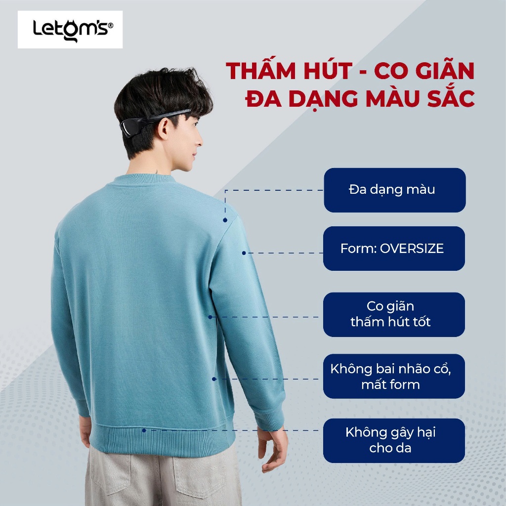 Áo Sweater Nam Nỉ Chân Cua LeTom's, Form Oversize, Ấm Áp, Co Giãn, Nhiều Màu, Không Bai Nhão