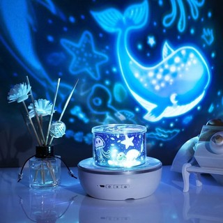 Đèn Ngủ Chiếu Sao Xoay 360 Độ Led Usb Đổi Màu Mini Dễ Thương Kèm 6 Film | Đèn Chiếu Vũ Trụ Decor