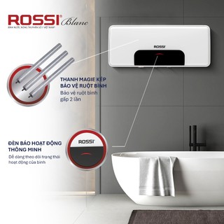 [GIAO LẮP TQ] Bình nóng lạnh gián tiếp Rossi Blanc Ngang (15/20/30 Lít) - Chính hãng, Bảo hành ruột 20 năm