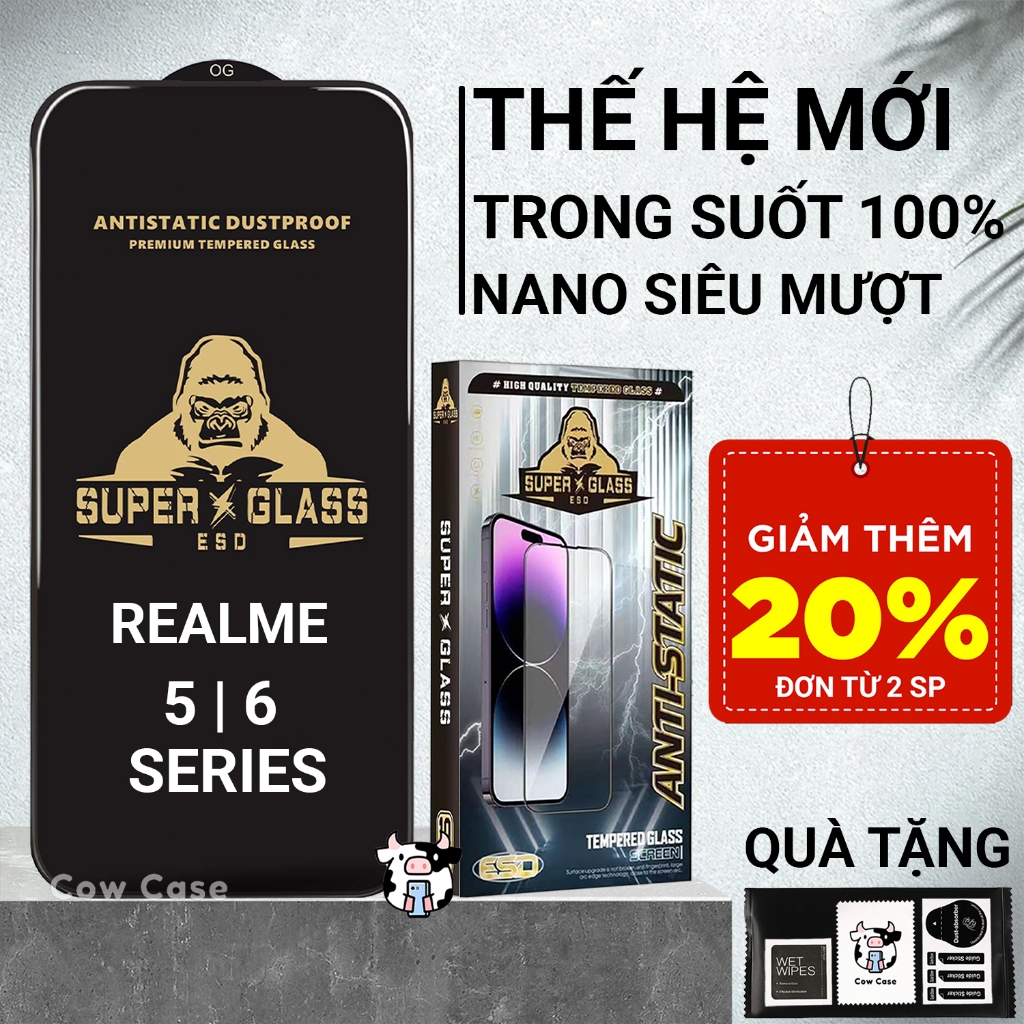 Kính cường lực Realme 5i, 5 Pro, 6 Pro, 6i full màn | Miếng dán bảo vệ màn hình cho Realme Cowcase