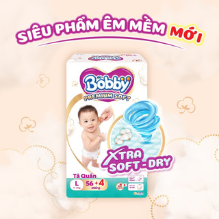 Tã Bỉm Quần Bobby Premium Soft Cộng Miếng Phiên Bản Cải Tiến Thế Hệ Mới Thấm hút tốt hơn Size M60/L52/XL46/XXL42