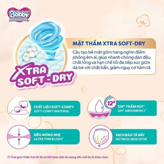 Tã Bỉm Quần Bobby Premium Soft Cộng Miếng Phiên Bản Cải Tiến Thế Hệ Mới Thấm hút tốt hơn Size M60/L52/XL46/XXL42