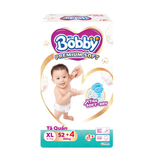 Tã Bỉm Quần Bobby Premium Soft Cộng Miếng Phiên Bản Cải Tiến Thế Hệ Mới Thấm hút tốt hơn Size M60/L52/XL46/XXL42