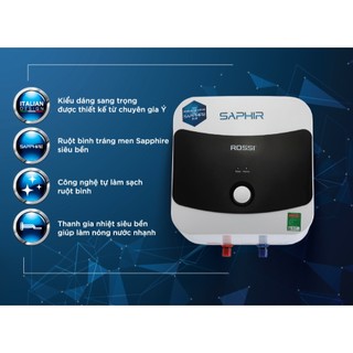 [GIAO LẮP MIỀN BẮC] Bình nóng lạnh gián tiếp Rossi Saphir Vuông (15/20/30 Lít) - Chính hãng, Bảo Hành 7 năm