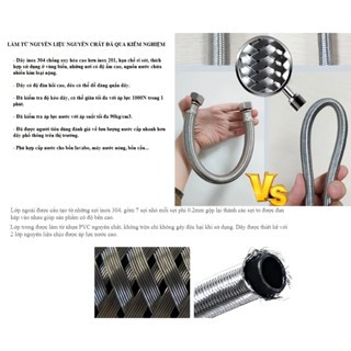 Bộ dây cấp nước nóng lạnh 3 lớp 2 đầu ốc bằng inox 304 dùng cho vòi chậu rửa, lavabo, bồn cầu