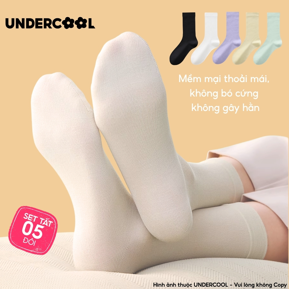 Set 5 Đôi Tất Cotton Cổ Cao Mỏng Nữ UNDERCOOL Mềm Mại Màu Trơn Phong Cách Hàn Quốc Pastel ,Thấm Hút Tốt CB-TC93