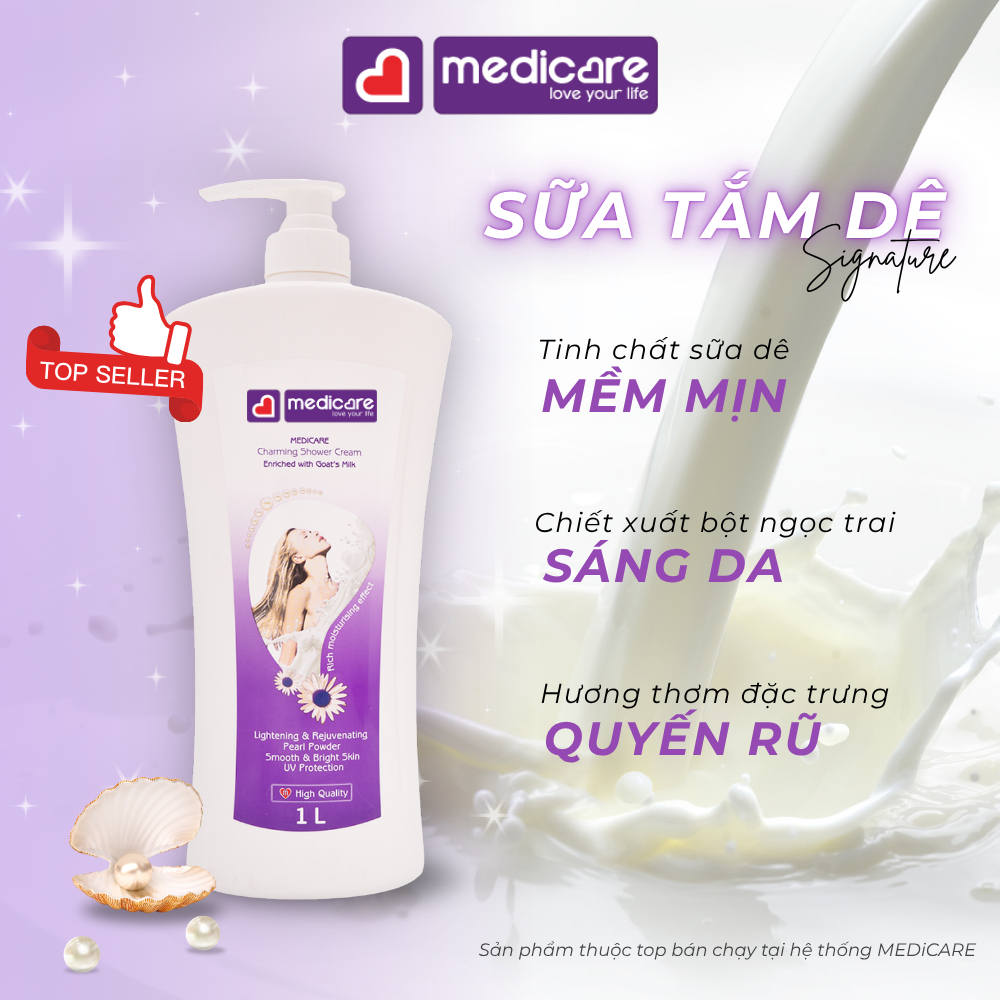 Sữa tắm dê ngọc trai MEDiCARE sáng da 1 lít
