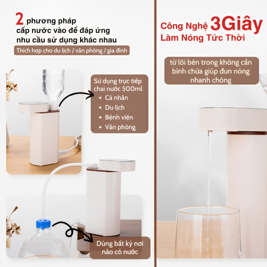 Máy Nóng Nước Tức Thì Mini – Đa Chế Độ Nhiệt, Bảo Hành 6 Tháng, Dùng Pha Sữa Trà, Mang Đi Du Lịch