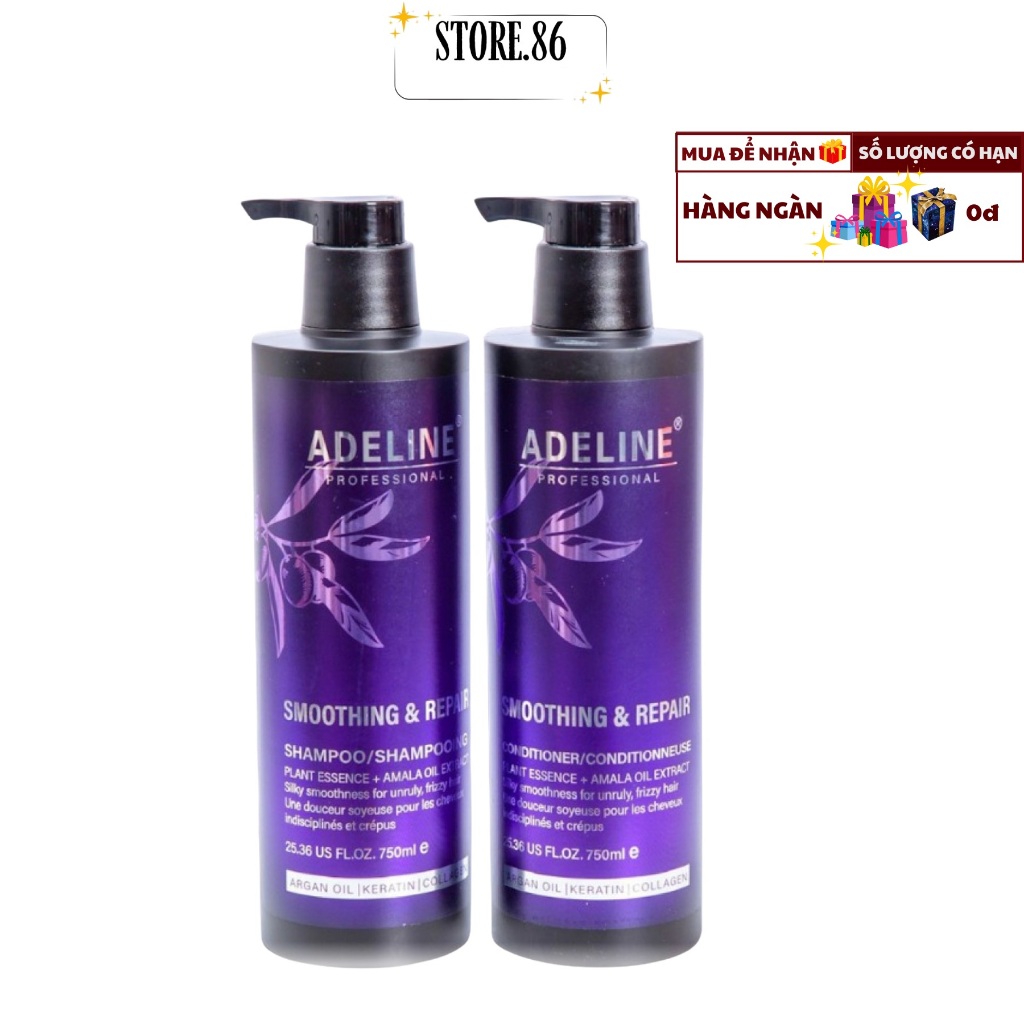 Cặp Gội Xả Adeline 750ml | Dưỡng Tóc Mềm Mượt Cho Tóc Nhuộm & Khô Xơ