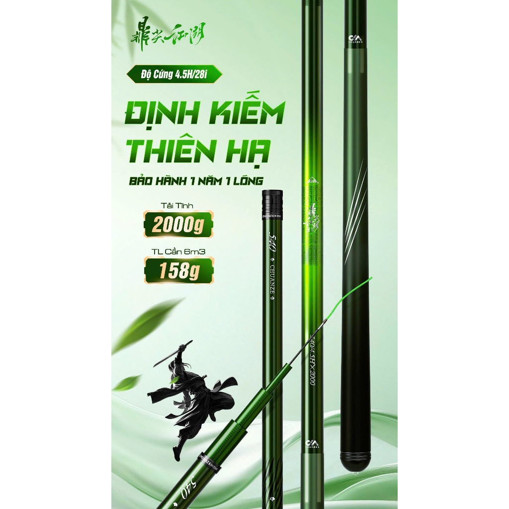 [Bảo Hành 1 Năm] Cần Câu Tay Định Kiếm Thiên Hạ 4.5H Cần Câu Đài Chính Hãng Carbon 30T+40T Cao Cấp