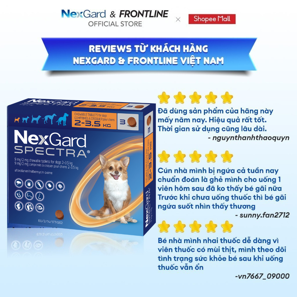 [FREE QUÀ TẶNG] NexGard SPECTRA - Viên nhai mềm phòng nội,ngoại ký sinh trùng dành cho Chó size S (3.5-7.5kg) | BigBuy360 - bigbuy360.vn