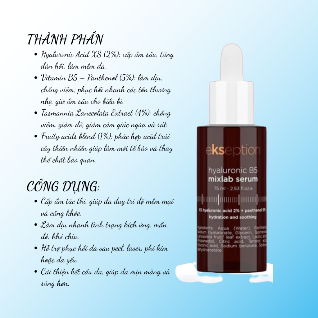 Serum B5 Ekseption Hyaluronic Mixlab 10ml 20ml 75ml Phục Hồi Cấp Ẩm, Làm Dịu Da
