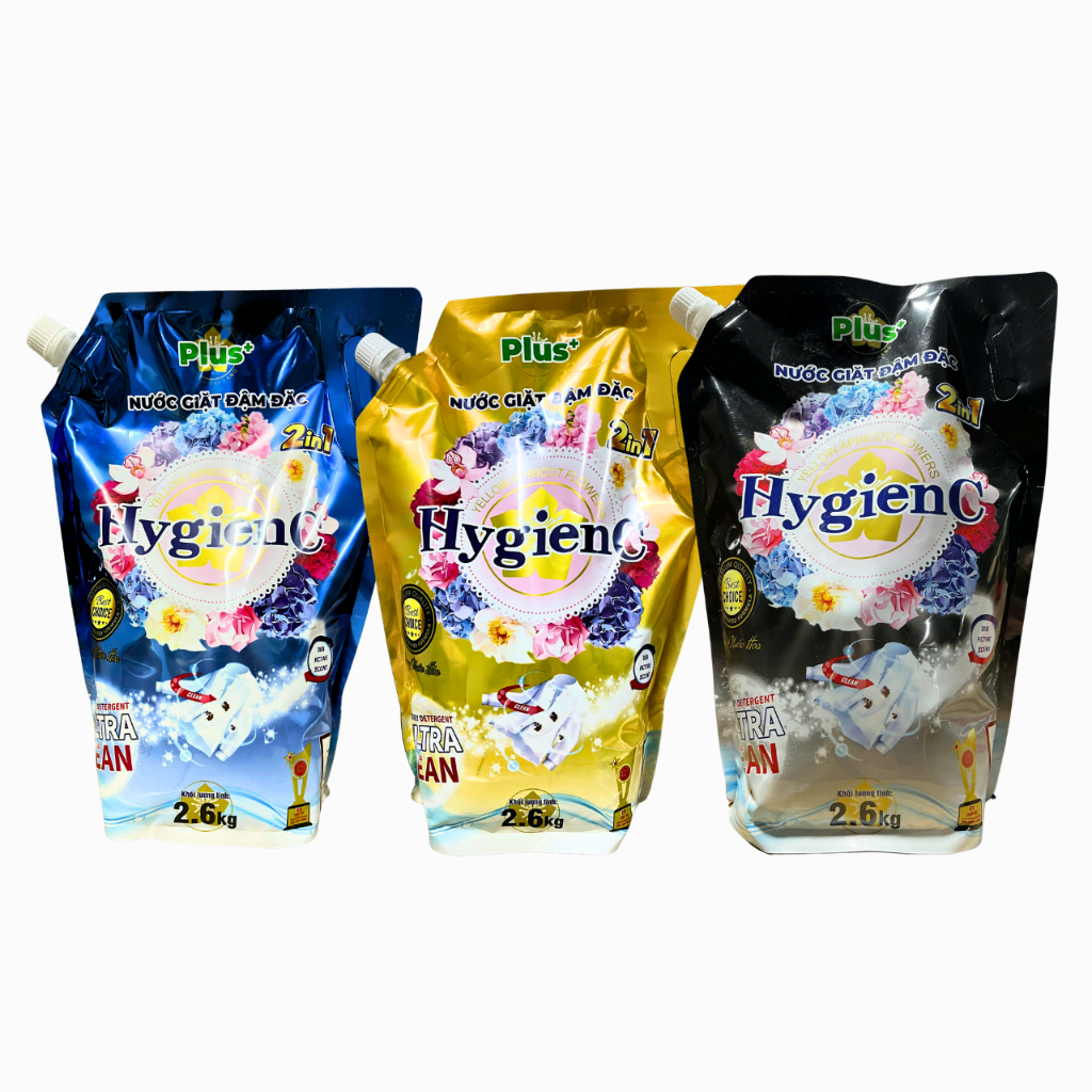 [Live Độc Quyền] Combo 3 Túi Nước Giặt Xả Đậm Đặc HygienC Plus 2.6Kg/ Túi - 6 Mùi Hương