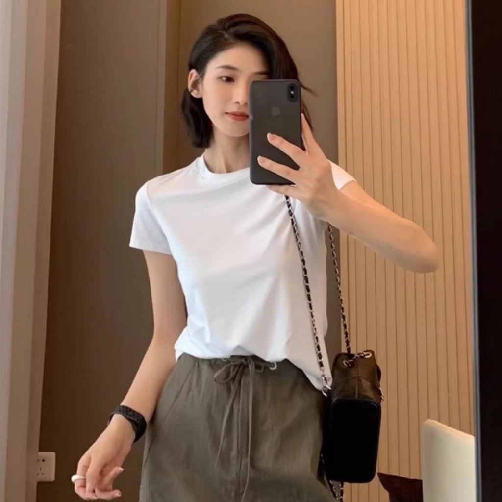 Áo phông nữ cổ tròn tay ngắn kiểu trơn dáng ôm body chất thun cotton co giãn tốt màu đen trắng thời trang basic CHS207 | BigBuy360 - bigbuy360.vn