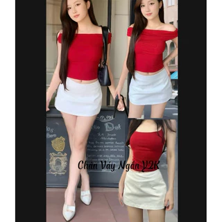 Chân Váy Trơn Basic Phong Cách Y2K Trắng Đen Ngắn Mini Chất Kaki