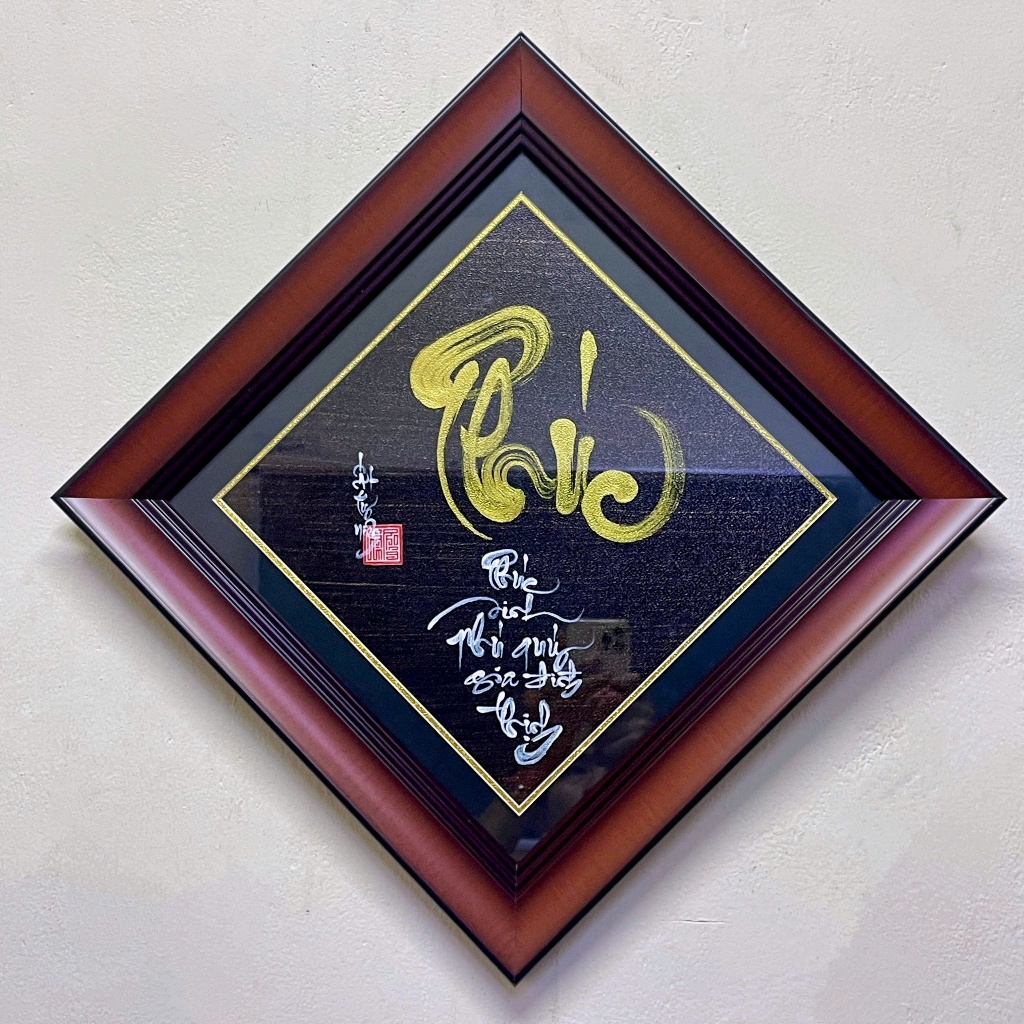 Bộ 3 tranh Thư pháp, 3 tranh treo tường decor phòng khách, Quà tặng ý nghĩa, viết tay thủ công