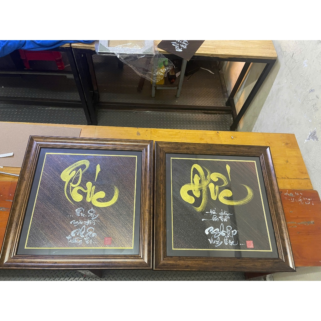 Bộ 3 tranh Thư pháp, 3 tranh treo tường decor phòng khách, Quà tặng ý nghĩa, viết tay thủ công