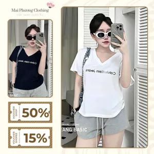 A77 Set đồ nữ sang chảnh áo cổ V cá tính kèm quần đùi chất cotton size 40-65kg mẫu SETCKJEANSKTRANG