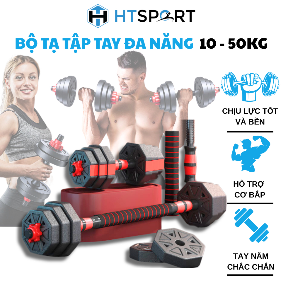 Bộ Tạ Tay Tập Gym Nam Nữ, Tạ Tay Lắp Ghép Tập Kết Hợp Tạ Đẩy, Tạ Đòn 10kg – 50kg Thể Dục Tại Nhà