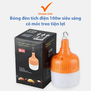 Bóng đèn tích điện 100w siêu sáng có móc treo tiện lợi dùng khi mất điện dã ngoại