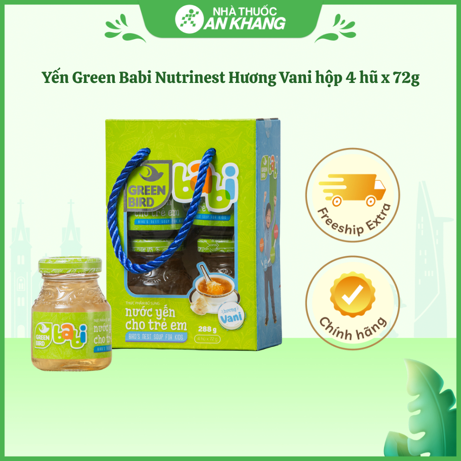 Nước yến Green Bird Babi hương vani cho trẻ em hộp 4 hũ x 72g
